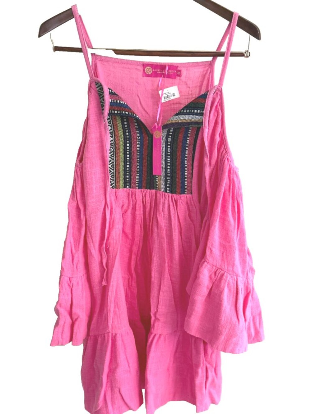 MACBETH COLLECTION PINK COVER UP DRESS WOMENS XS RUFFLE OPEN SHOULDER 38"x34"